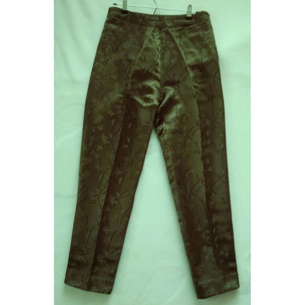 Bik Bok Satiny Pants Size 10 Olive Green Raised Embroidered Floral Size 10